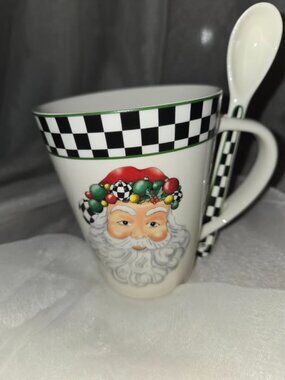 Spode Christmas Tree Santa Mug & Spoon Set 14oz Porcelain Gift Set New